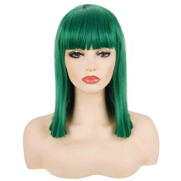 Vibrant Green Bob Wig | Women's Cosplay Green Wig with Bangs | 14" Green Wig - Picture 1 of 2